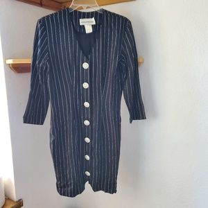 Young Edwardian Vintage 1980 Black White Pin Stripe Fitted Sheath Dress Size 5
